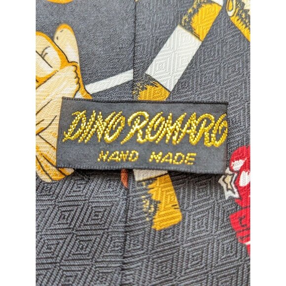 Vintage Necktie Tie Black Novelty Hockey Skates Puck Stick Card Sports Gift - Picture 3 of 4